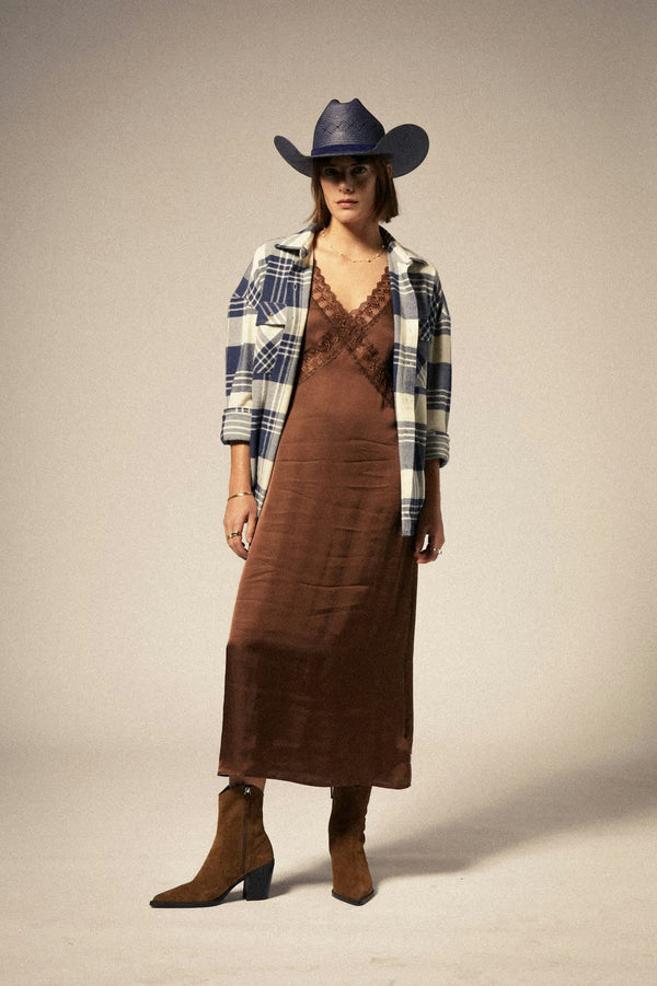 Brixton Bowery Women's Classic Flannel Azure Blue/Whitecap Plaid