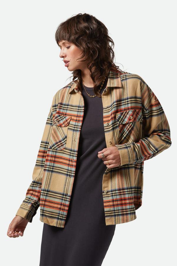 brixton Bowery Women's Classic Flannel Sand/Burnt Brick/Black Plaid