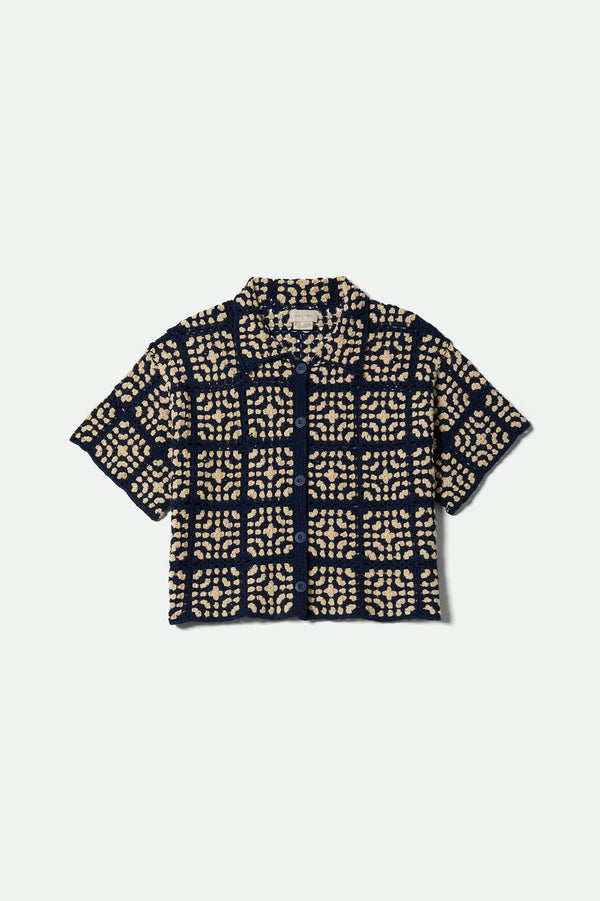 brixton Crochet Button Down Mood Indigo/Off White