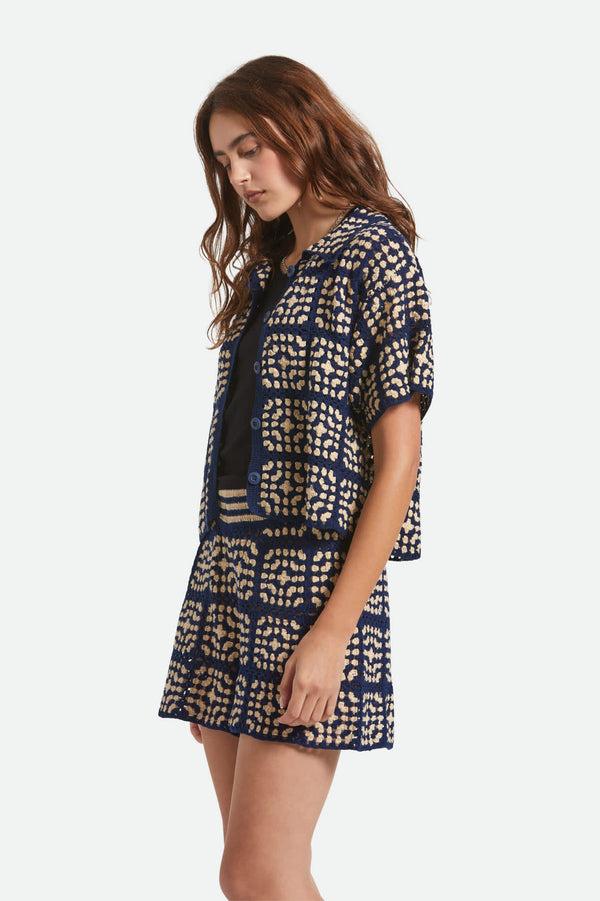 brixton Crochet Button Down Mood Indigo/Off White