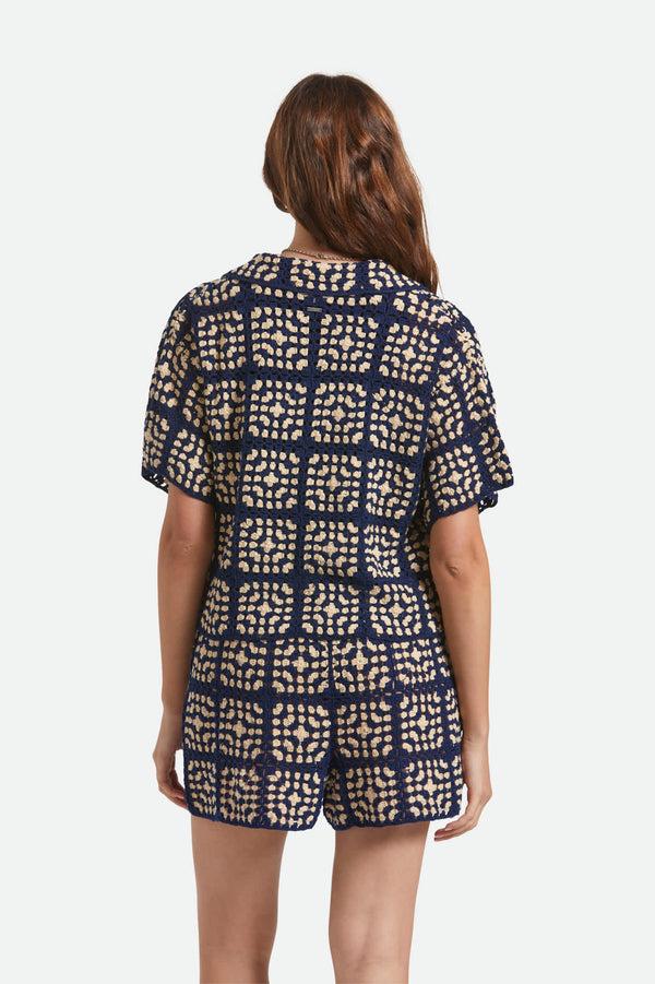 brixton Crochet Button Down Mood Indigo/Off White