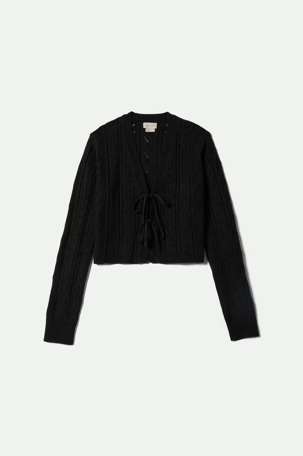 Brixton Cropped Pointelle Tie Cardigan Black