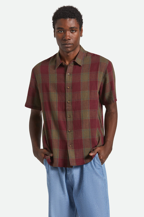 Brixton Cru Linen Blend Shirt Olive Surplus/Port