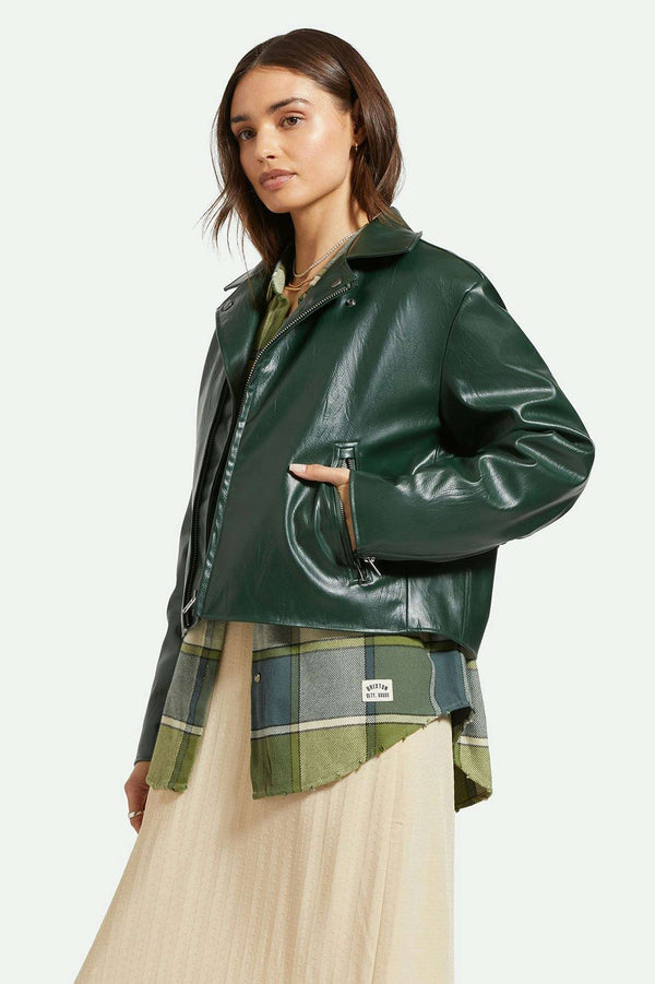 brixton The Moto Vegan Leather Jacket Pine Needle