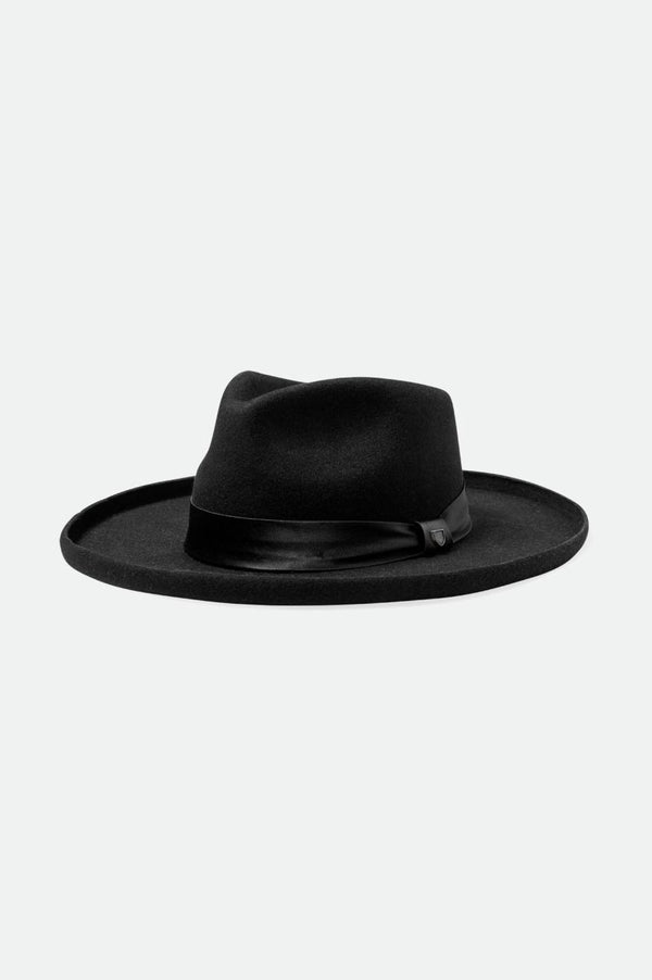 brixton Victoria Felt Fedora Black/Black Satin