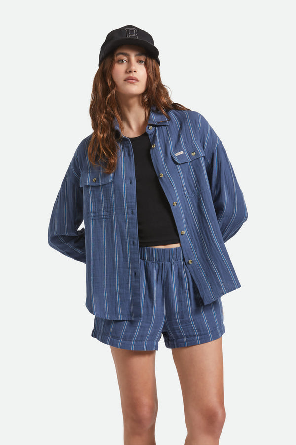 brixton Wandering Overshirt Berring Sea/White