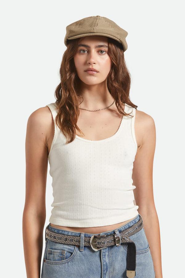 Brixton Brood Newsboy Cap Dark Tan/Black Hickory Stripe