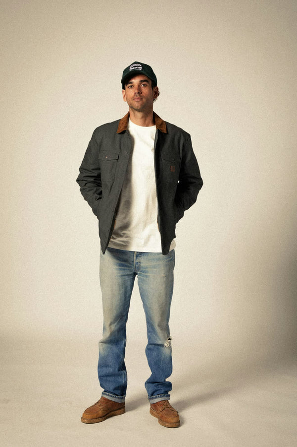 Brixton Builders Durham Waxed Canvas Flannel Lined Jacket Washed Black