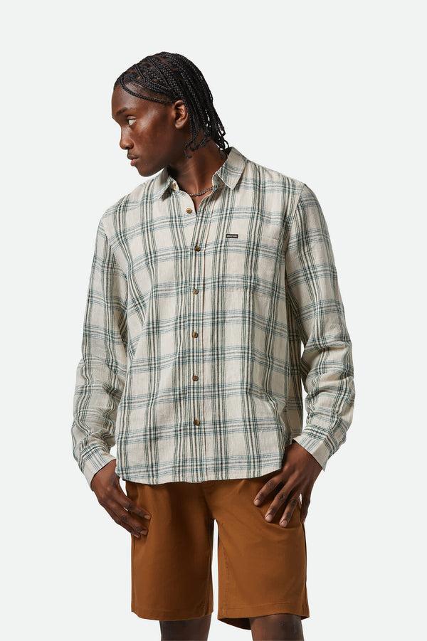 Brixton Charter Linen Blend Shirt Off White/Ivy Green Plaid