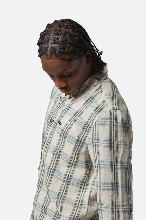 Brixton Charter Linen Blend Shirt Off White/Ivy Green Plaid