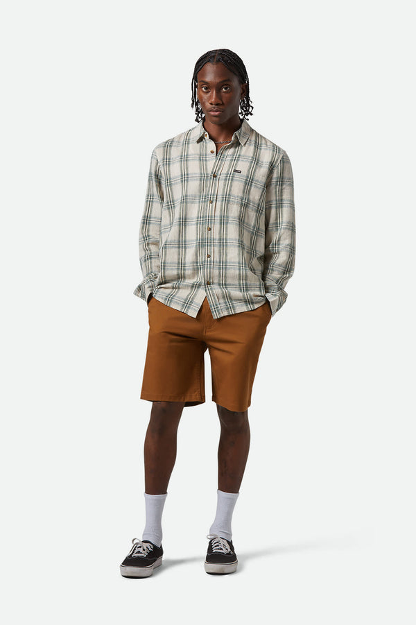 Brixton Charter Linen Blend Shirt Off White/Ivy Green Plaid