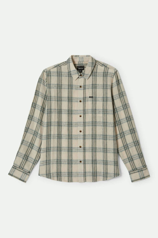 brixton Charter Linen Blend Shirt Off White/Ivy Green Plaid