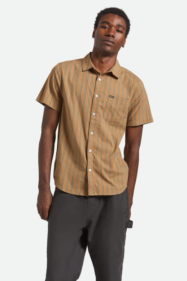 Brixton Charter Stripe Shirt Rustic Caramel/Night Sage