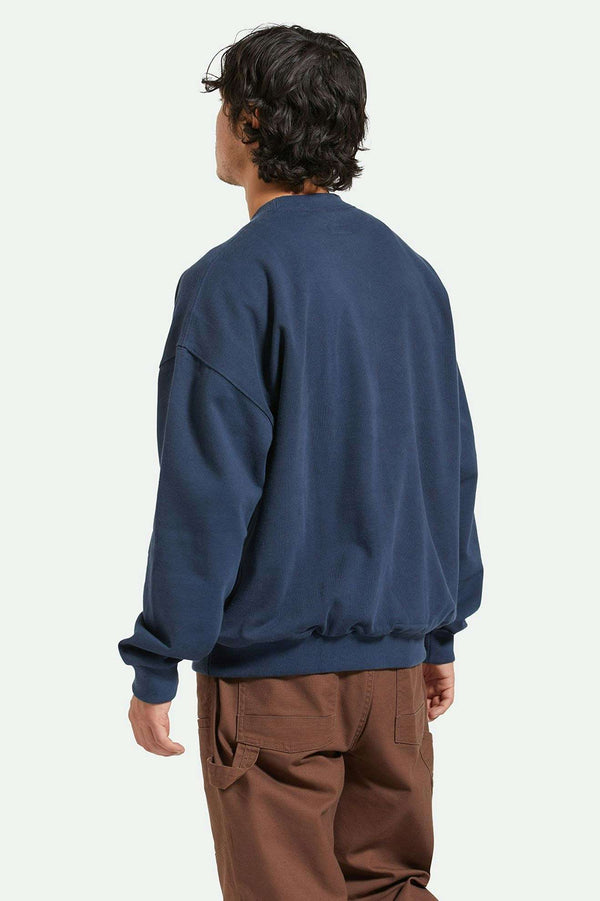Brixton Embroidered Heavyweight Oversized Crew Washed Navy