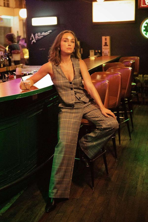 Brixton Menswear Plaid Leisure Trouser Pant Winter White/Black Plaid