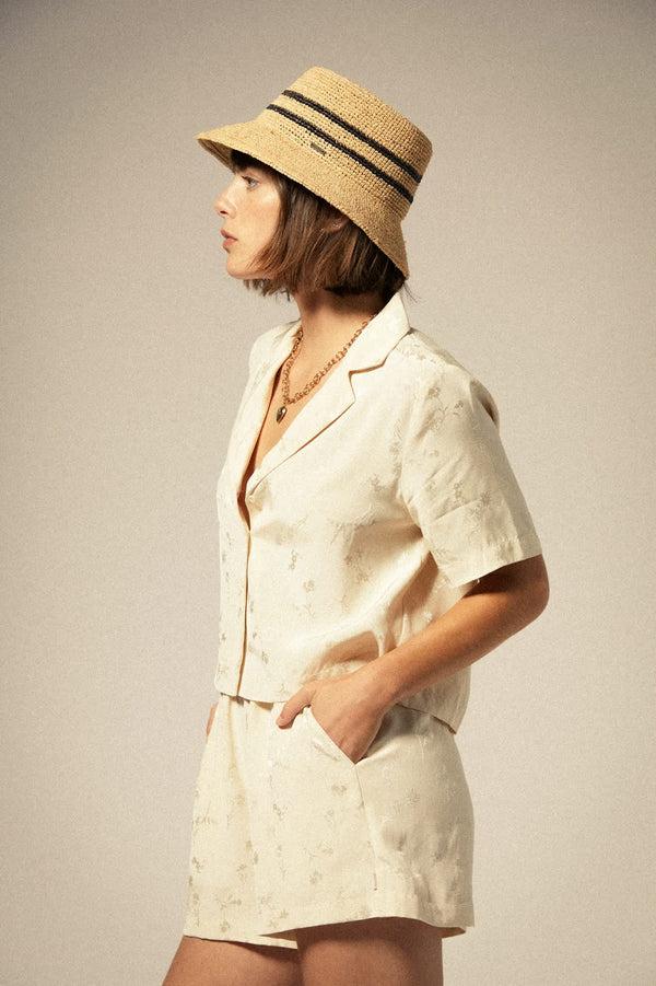 Brixton Silky Jacquard Button Down Whitecap Floral Jacquard