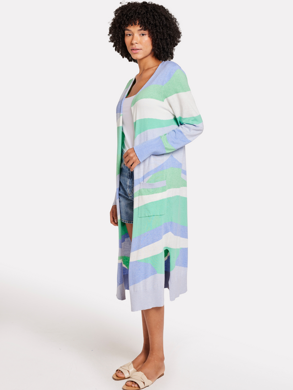 Brodie Abstract Maxi Cardigan FROST BLUE