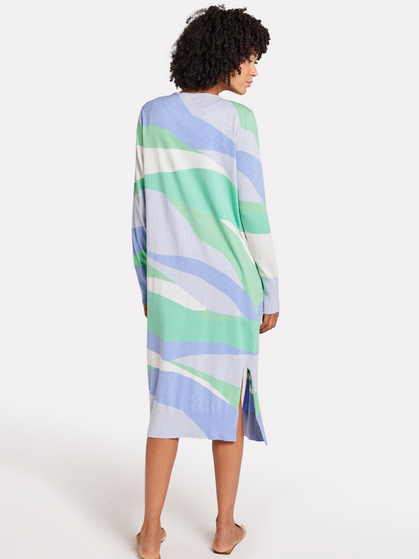 Brodie Abstract Maxi Cardigan FROST BLUE