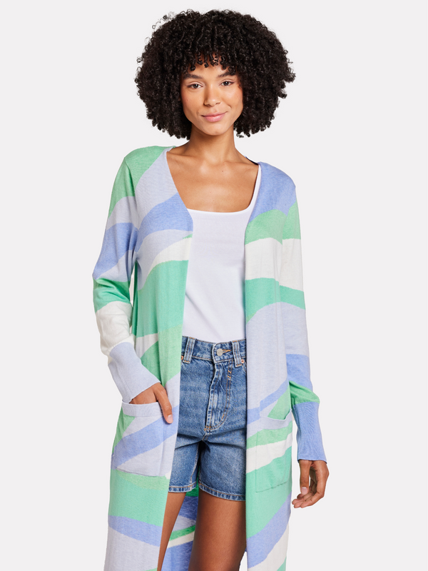 brodie Abstract Maxi Cardigan FROST BLUE