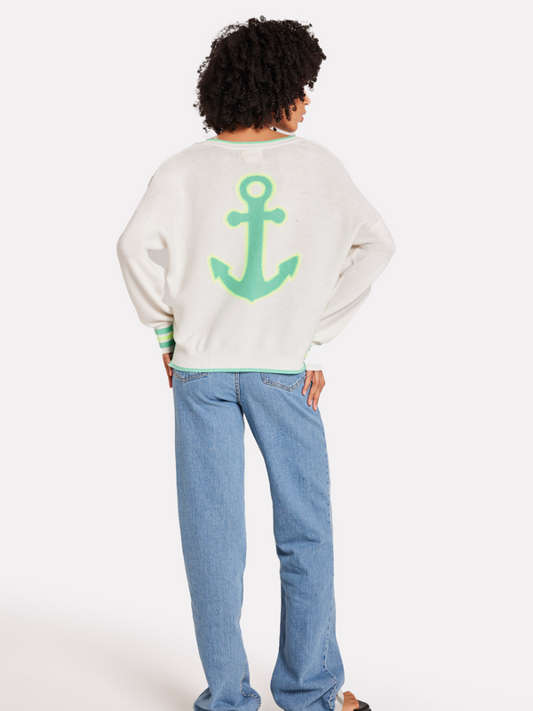 Brodie Anchor V Neck Jumper ICE WATER