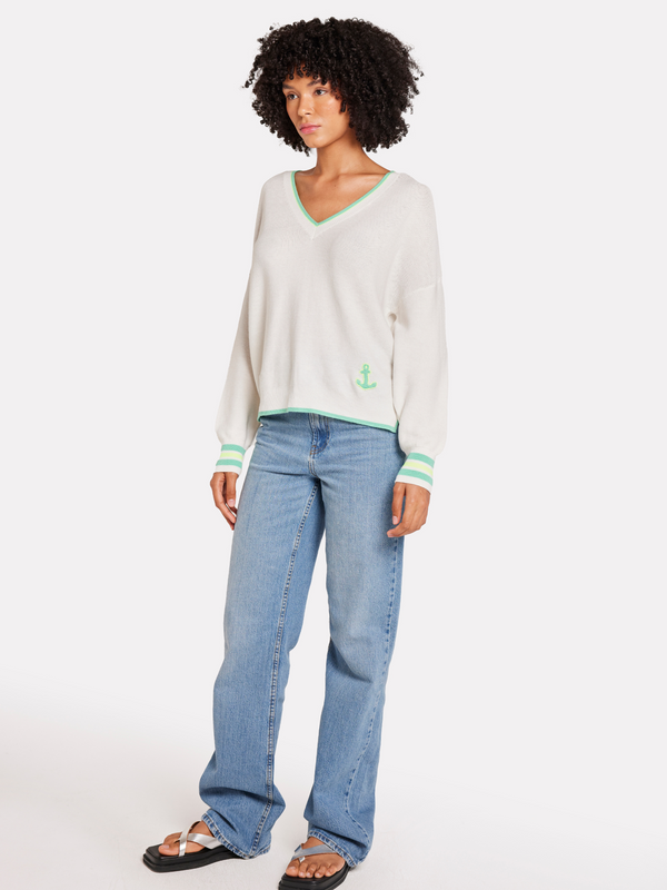 Brodie Anchor V Neck Jumper ICE WATER