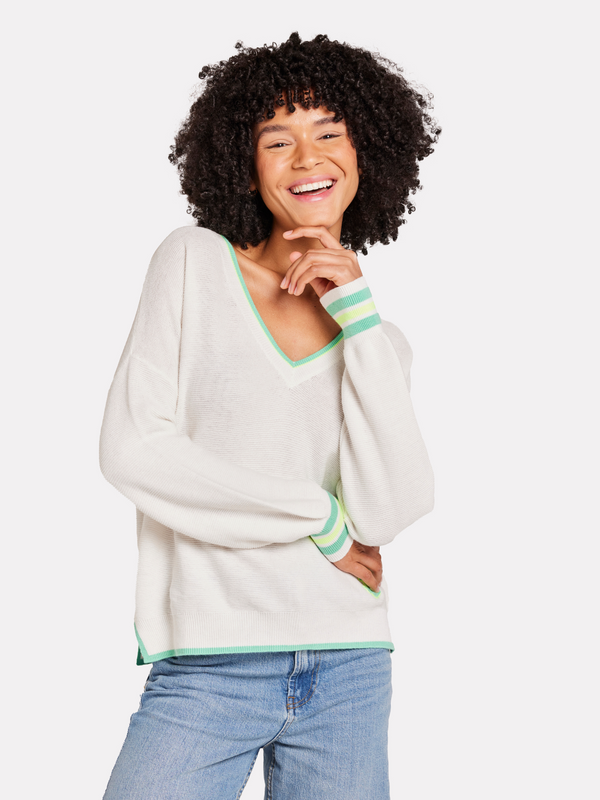 brodie Anchor V Neck Jumper ICE WATER