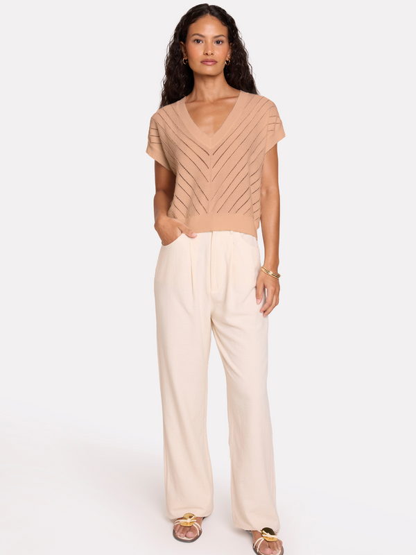 brodie Chevron Mix Stitch Tee LIGHT BROWN
