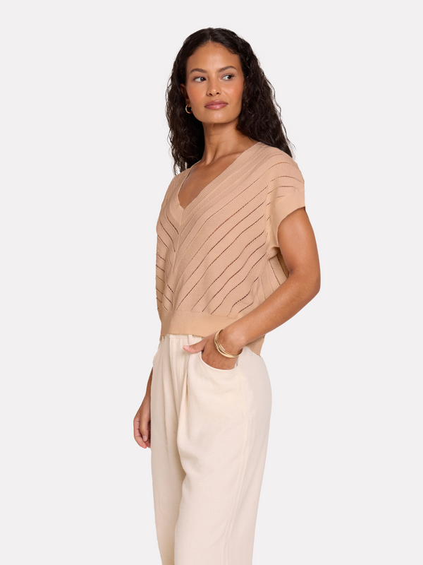 brodie Chevron Mix Stitch Tee LIGHT BROWN