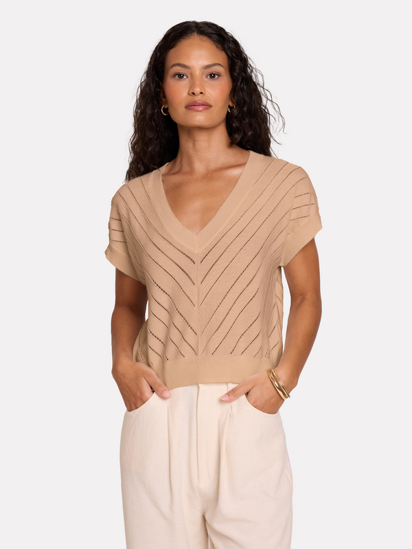 brodie Chevron Mix Stitch Tee LIGHT BROWN