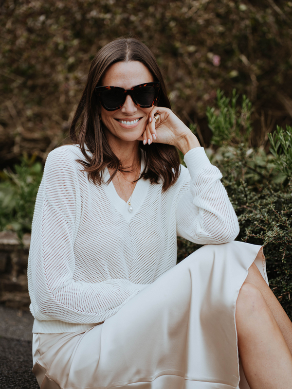 Brodie Chevron Pointelle V Neck Jumper ICE WATER