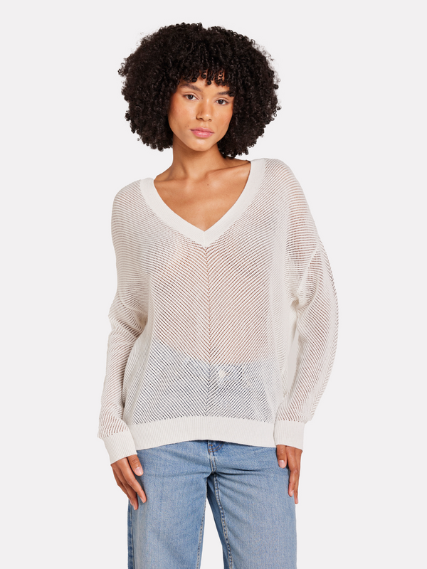 brodie Chevron Pointelle V Neck Jumper ICE WATER