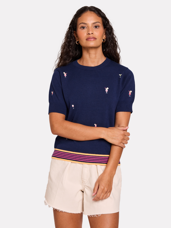 brodie Cocktail Embroidery Tee NAVY