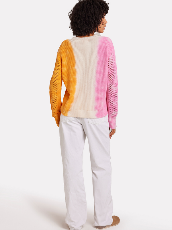 Brodie Colour Dip Cable Crew PINK & ORANGE DIP DYE