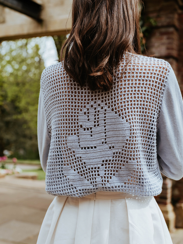 Brodie Flower Pointelle Back V Neck Jumper COAL