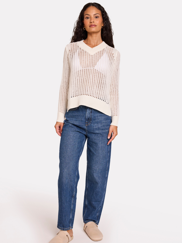 Brodie Ladder Stitch V Neck Jumper WHITE