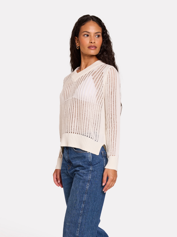 Brodie Ladder Stitch V Neck Jumper WHITE