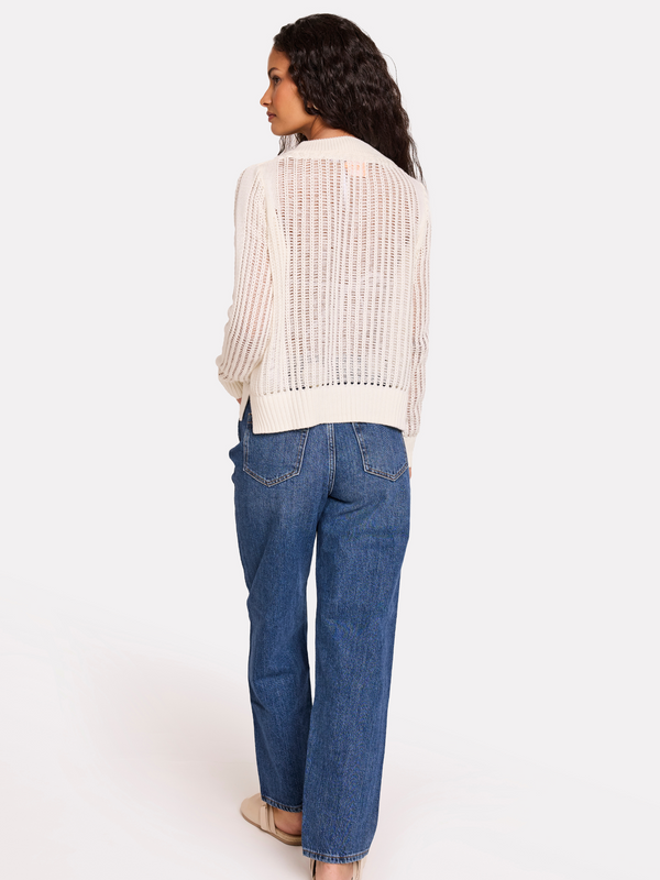 Brodie Ladder Stitch V Neck Jumper WHITE