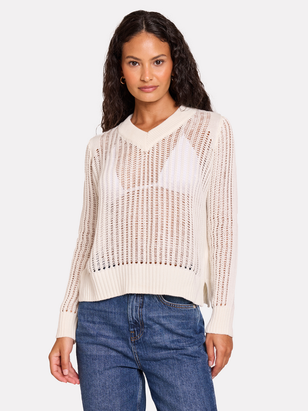 brodie Ladder Stitch V Neck Jumper WHITE