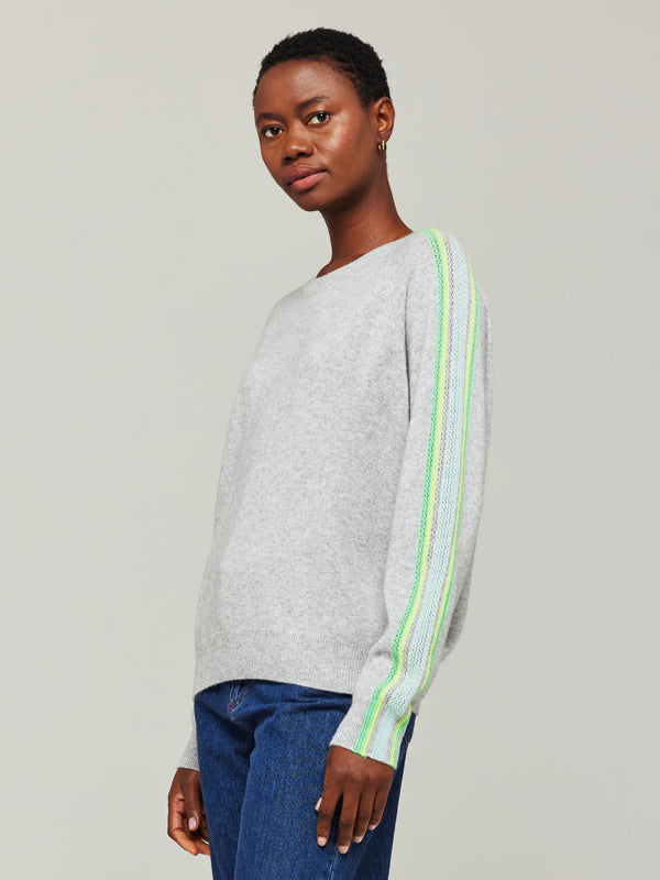 Brodie Mesh Sleeve Cashmere Crew Neck