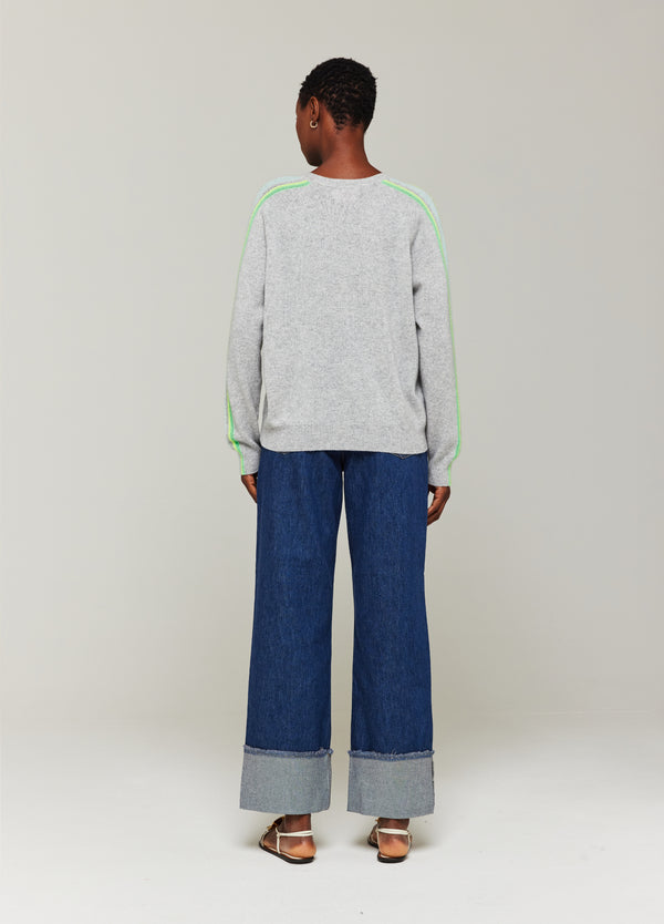 Brodie Mesh Sleeve Cashmere Crew Neck