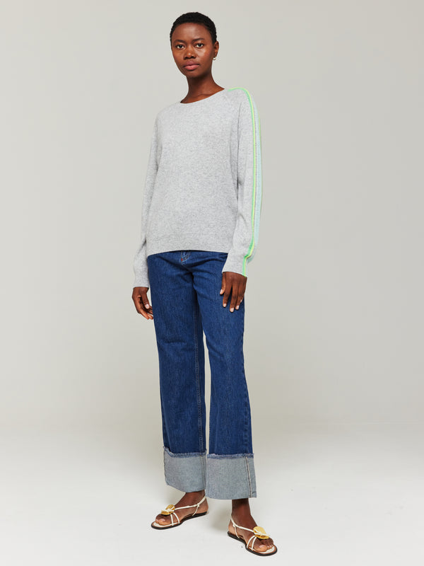 brodie Mesh Sleeve Cashmere Crew Neck