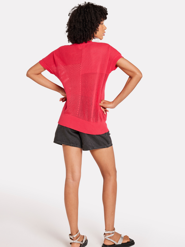 Brodie Mixed Pointelle Tank HOT ROSE