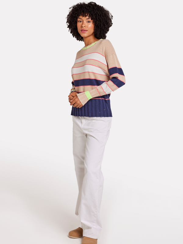 Brodie Ocean Stripe Crew Jumper AQUA MINT