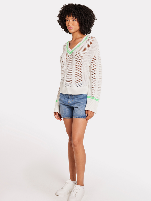 Brodie Open Cable V Neck Jumper ICE WATER