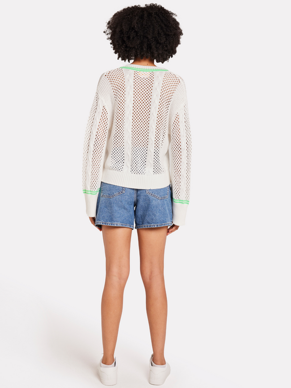 Brodie Open Cable V Neck Jumper ICE WATER