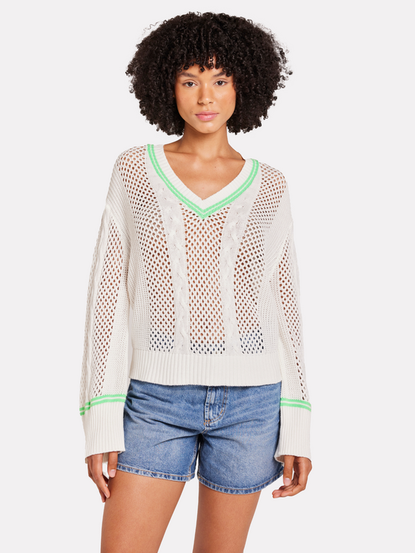 brodie Open Cable V Neck Jumper ICE WATER