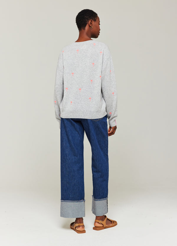 Brodie Palm Embroidered Cashmere V-Neck