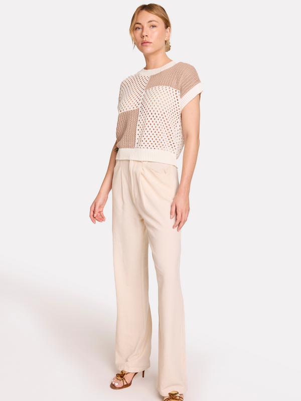 Brodie Patched Pointelle Tee BROWN PATCHWORK