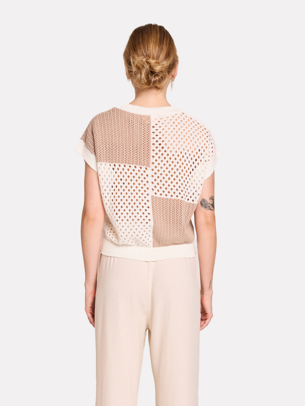 Brodie Patched Pointelle Tee BROWN PATCHWORK