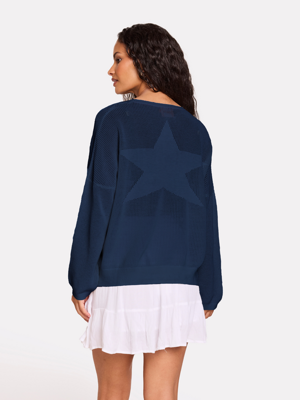 Brodie Pointelle Star Back Jumper NAVY